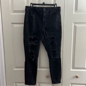 American Eagle Black Ripped Curvy High Rise Jegging Next Level Stretch 14 Short